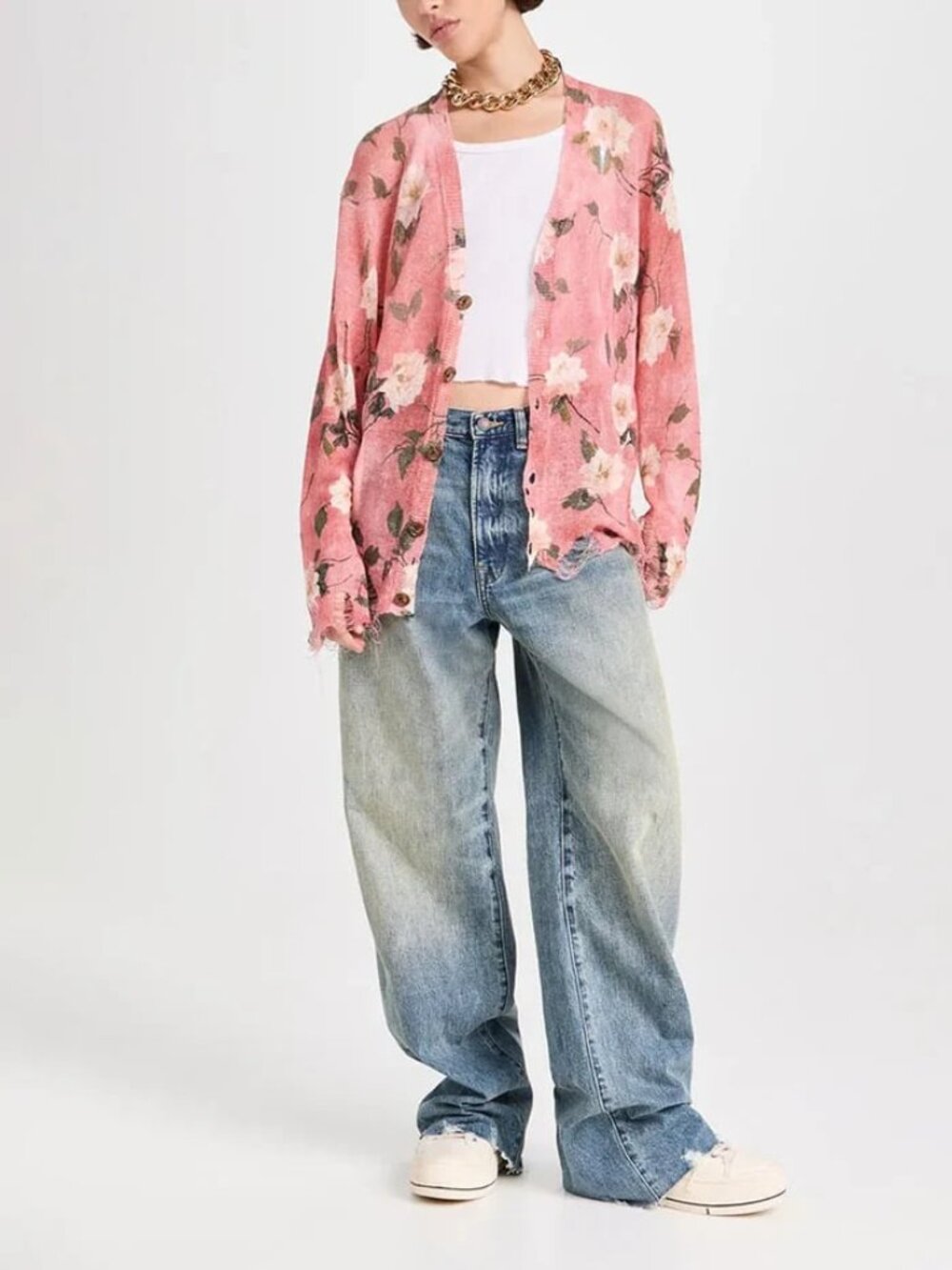 R13 NWOT Floral Boyfriend Distressed Cardigan S - Picture 2 of 16